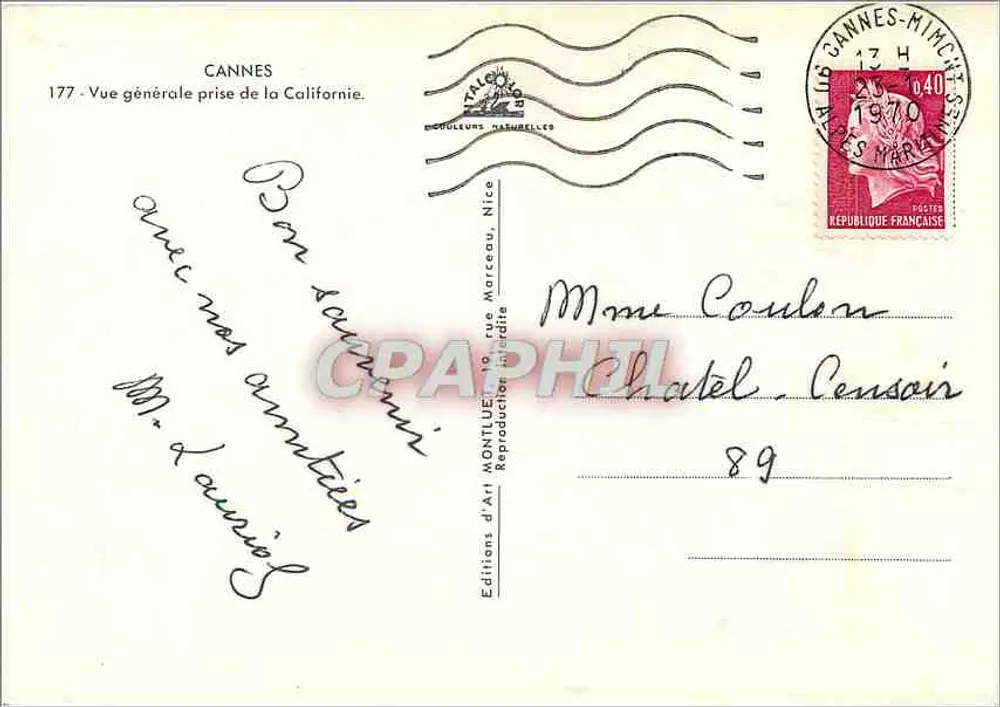 Cannes — Allgemeiner Blick von der Californie — Editions d'Art Montluet, Nizza, Nr. 177 - Rückseite