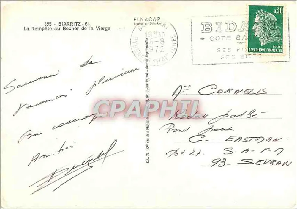 A Tempestade no Rocher de la Vierge — Biarritz — Editor D.L. 72, CP dos Artes Fotográficas - Verso