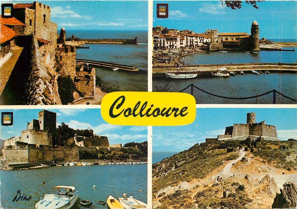 Collioure — Pejzaż panoramiczny portu i zamek — Wydawnictwo Paul Goudin - Awers