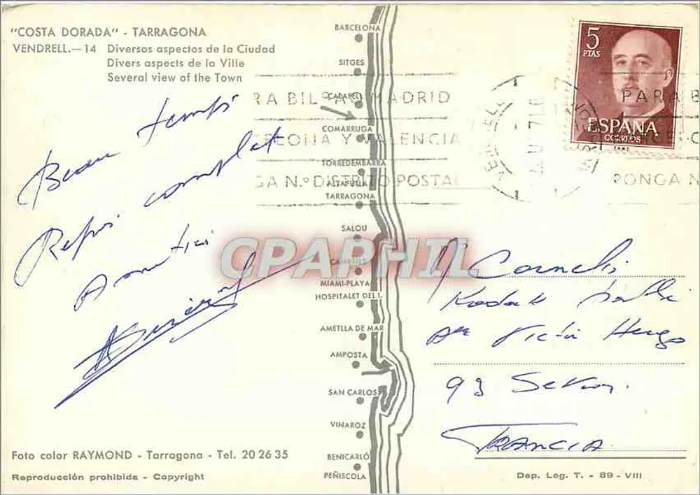 Vendrell — Diversos aspectos de la Ciudad — Foto color RAYMOND - Tarragona - Reverso