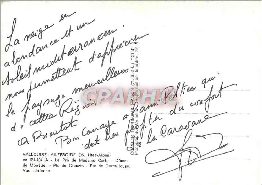 Vallouise - Ailefroide (05. Hautes-Alpes) — Luftbild des Pic de Clouzis und Pic de Dormillouse — Verlag Caravel - Rückseite