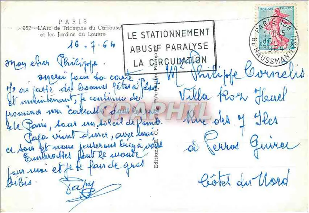 Arc de Triomphe du Carrousel — Jardins du Louvre — Éditions P. P. Paris - Rückseite