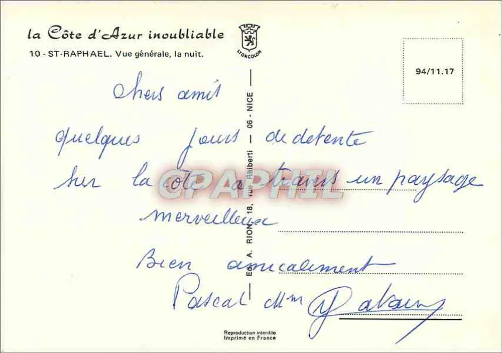 Saint-Raphaël — Vista geral à noite — Edição Lioncour - Verso