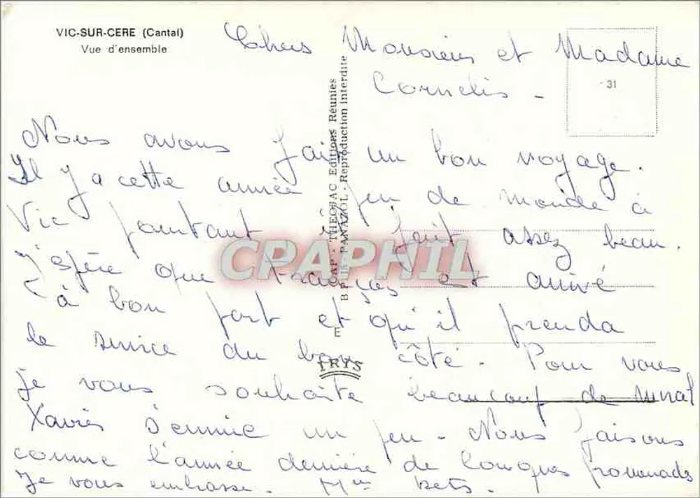 Vic-sur-Cère (Cantal) — Vista geral — Edições Reunidas - Verso