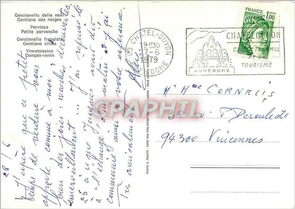 Quatro flores alpinas — Châtel-Guyon, França — Editor Turismo Auvergne - Verso
