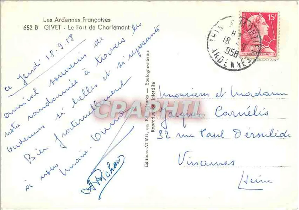 Givet - Fort Charlemont — Wydawnictwo ATMO, nr 652 B - Rewers