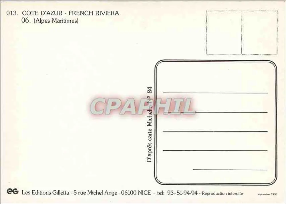 Côte d'Azur — French Riviera — Les Editions Gilletta - Verso