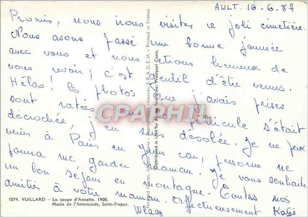 Annelies Suppe — 1900 — Verlag Viillard, n° 1074 - Rückseite