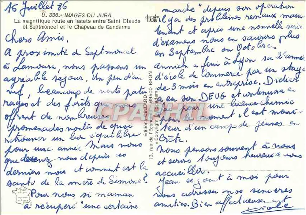 Umgebung von SAINT-CLAUDÉ — Lacets de SEPTMONCEL, Hut des Gendarmen — Editions IMAGES DU JURA, n° 336 - Rückseite