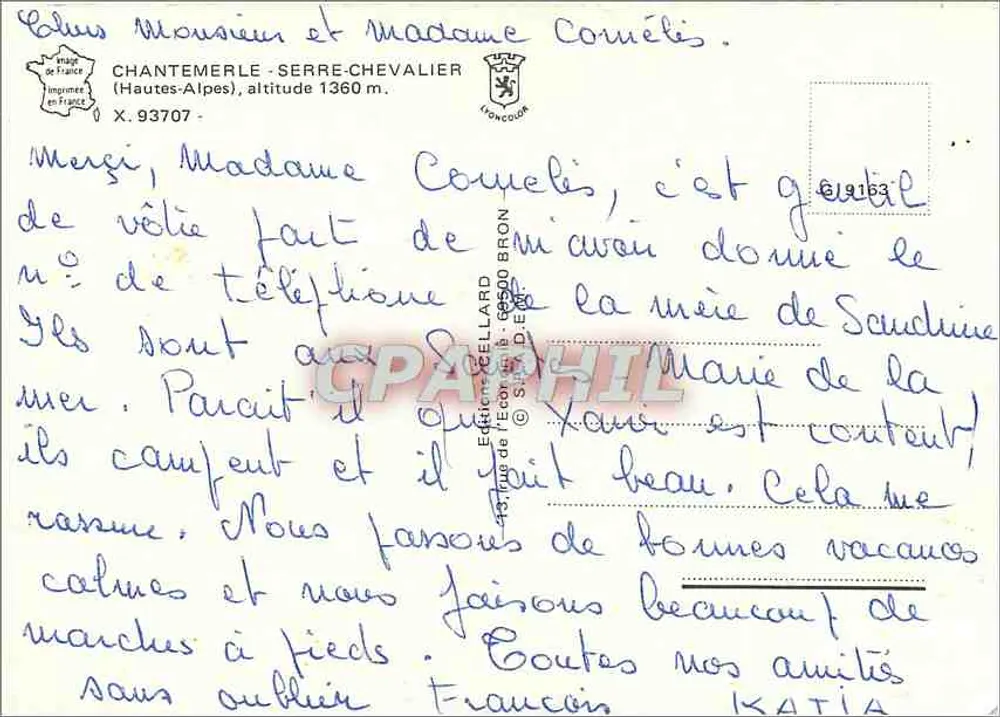 Chantemerle - Serre-Chevalier — vista panoramica e stazione del teleferico — edito da Éditions de l'Économiste, n° 93707 - Verso