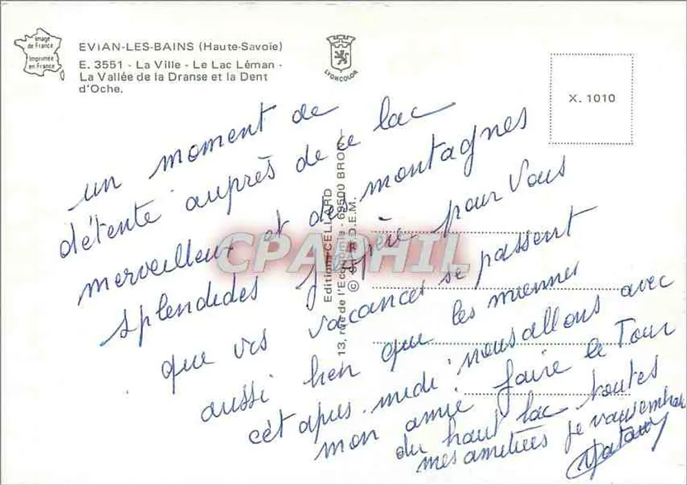 EVIAN LES BAINS — Klimastation und Tourismuszentrum — Editions CELLIARD - Rückseite