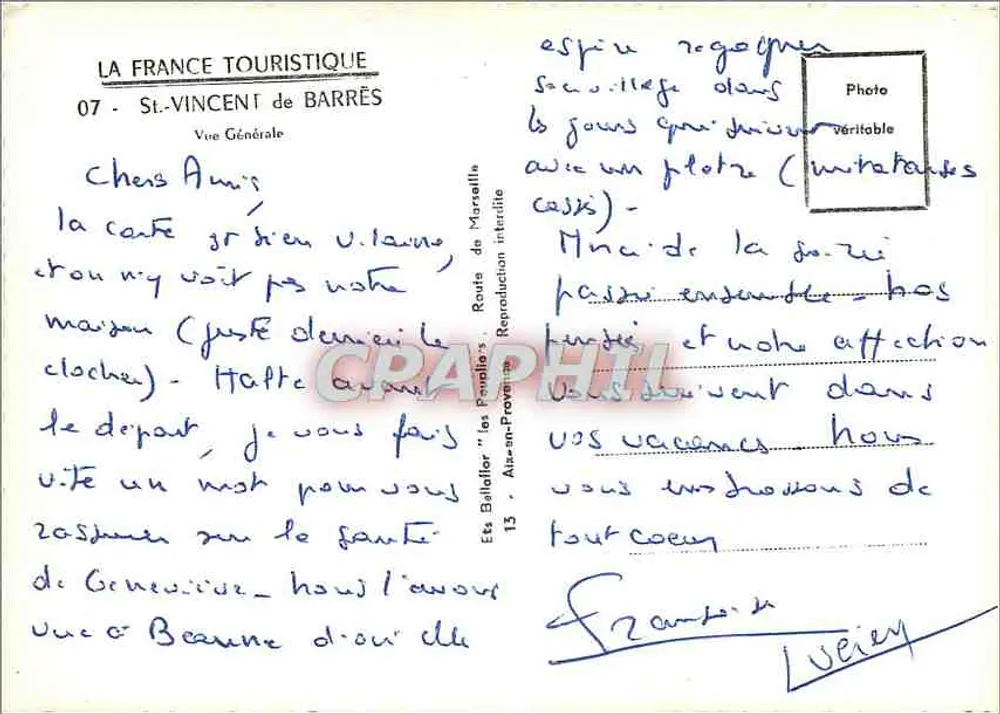 St-Vincent-de-Barres — Vista Geral — A França Turística - Verso