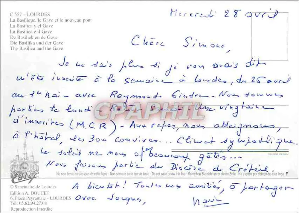 Lourdes — Sanctuaire et le Gave — Édition A. DOUCET - Verso