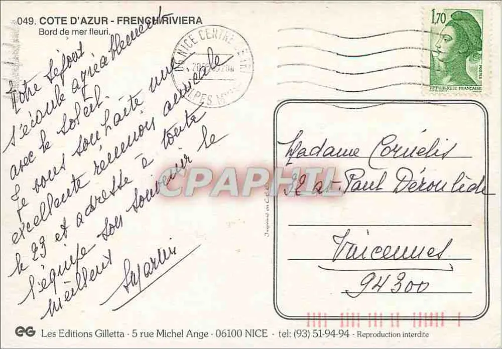 Côte d'Azur — Französische Riviera — Blühender Küstenstreifen — Les Editions Gilletta, n°049 - Rückseite