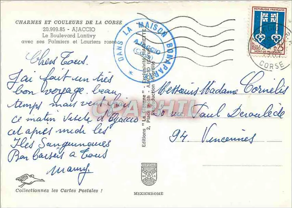 Boulevard Lantivy — Ajaccio — Editionen 'La Charme' und 'Iris' - Rückseite