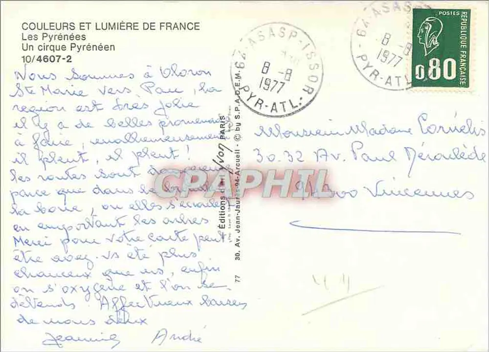 Os Pirineus — Um cirque dos Pirineus — Edições Jean-Jaurès-Arcueil, n°10/4607-2 - Verso