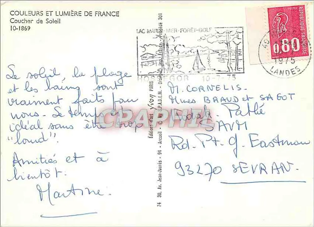 Sonnenuntergang — Lac Maïre, Landes — Éditions Jean-Laurès - Rückseite