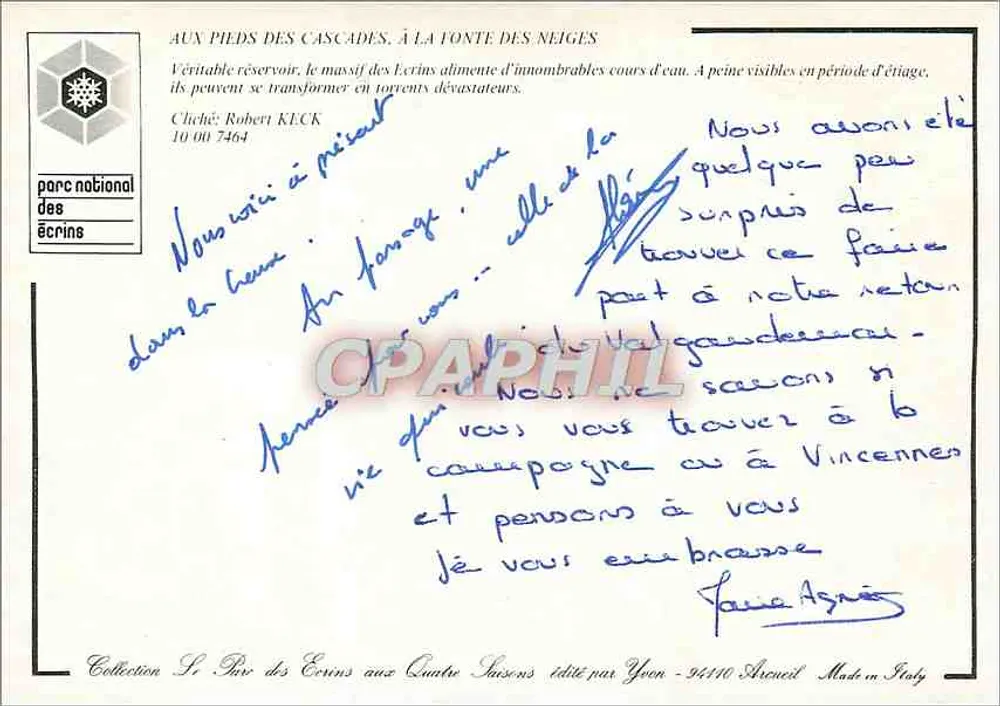 O Parque dos Écrins nas Quatro Estações — editado por Yvon - 94110 Arcueil - Verso