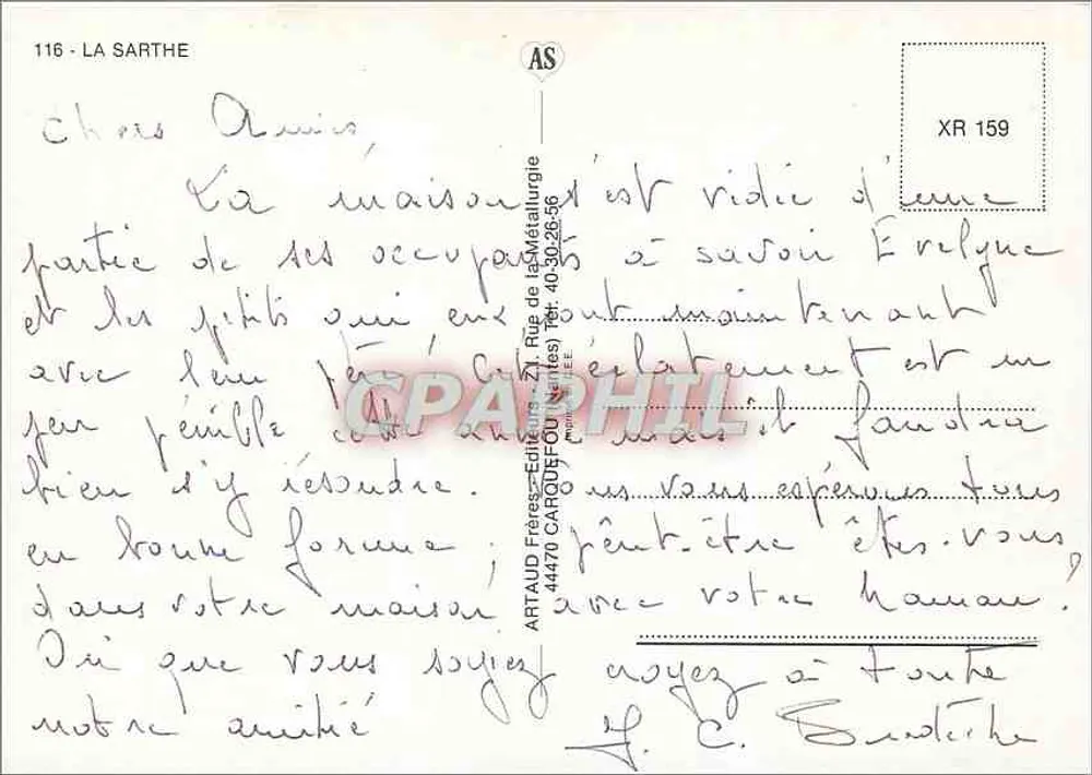La Sarthe — Carta postal turística com 8 vistas — Editor Artaud Frères - Verso