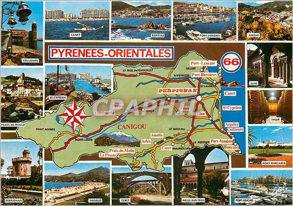 Pirineus-Orientais — Carta postal turística com mapa e fotos de locais — Edições Blois - Frente