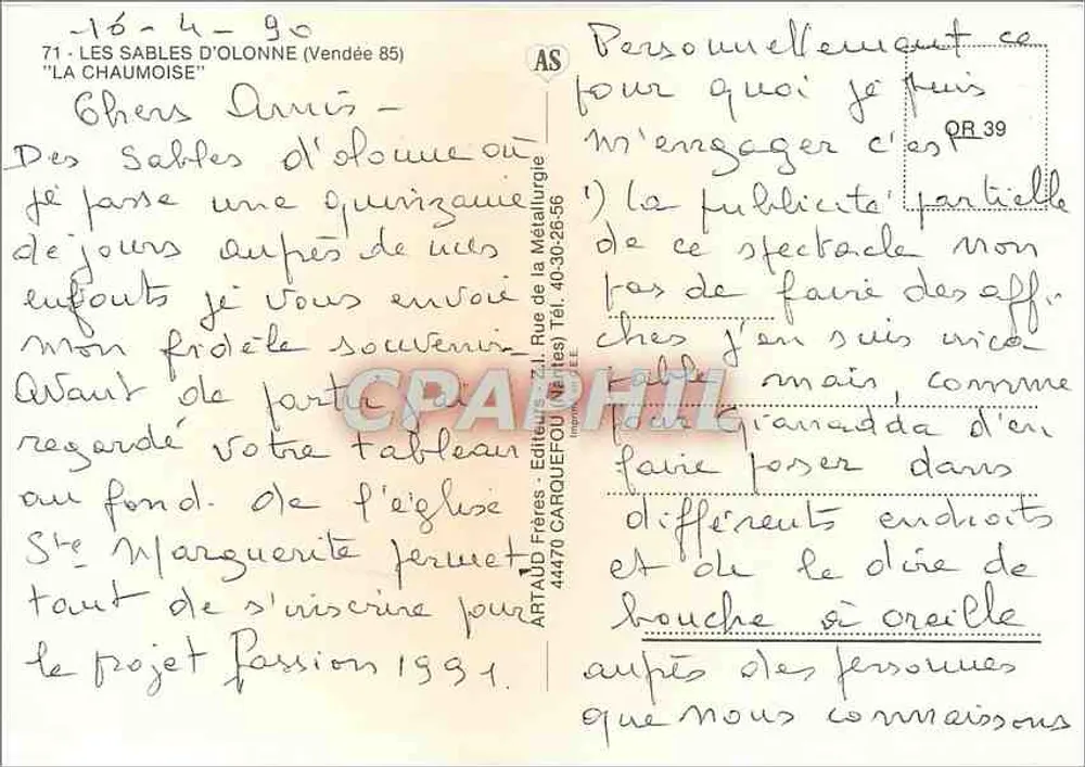 La Chaumoise — Les Sables d'Olonne — Editor APTA D'Féres - Verso