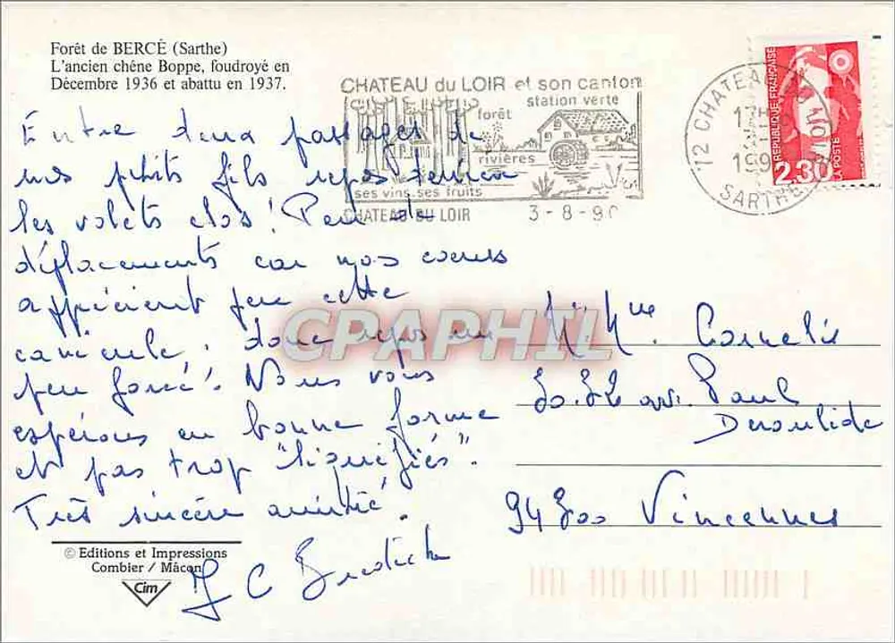 Floresta de BERCÈ (Sarthe) — antigo carvalho Boppe — Edições e Impressões Combier / Mâcon - Verso