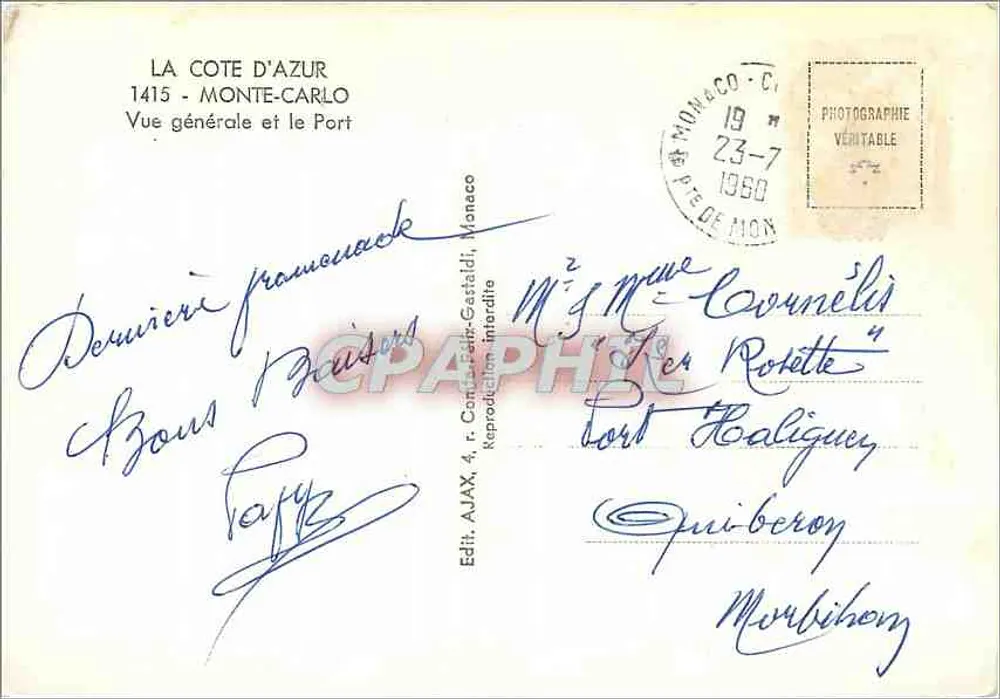 The French Riviera — General View and the Port — Edit. AJAX, Monaco, n° 1415 - Back
