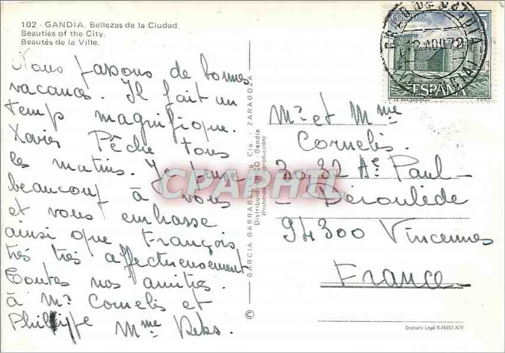 Gandia — Schoonheid van de Stad — Uitgever García Garrido, n°102 - Achterkant