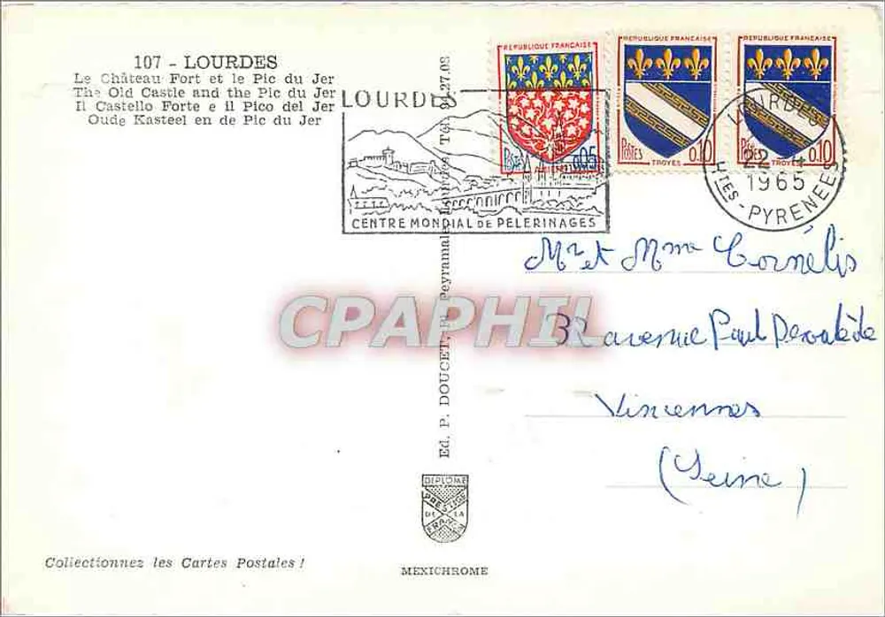O Castelo Forte e o Pic du Jer — Lourdes — Ed. P. Doucet, n° 107 - Verso