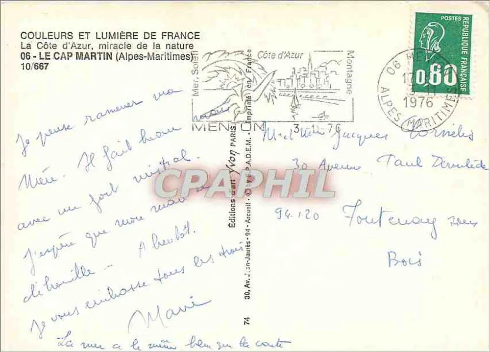 Cap Martin — Côte d'Azur — Éditions Yvon - Rückseite