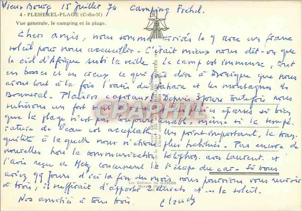 Pleherel-Plage — Camping Fréchel — vista geral - Verso