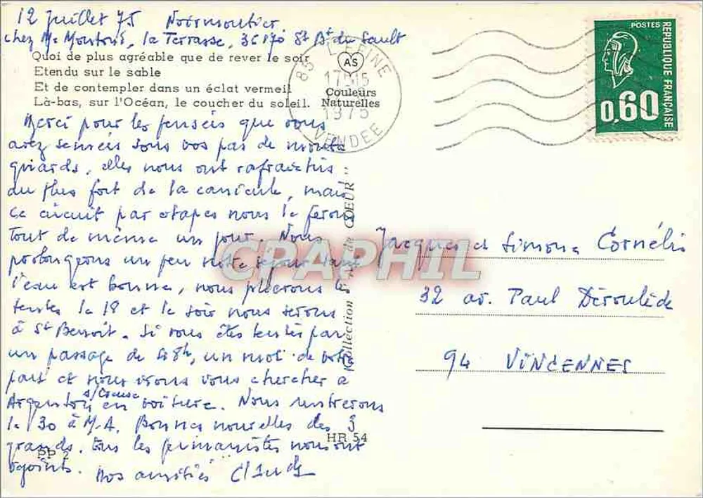 Krajobraz wybrzeża przy zachodzie słońca — Couleuvre, Francja — wydawca nie widoczny - Rewers