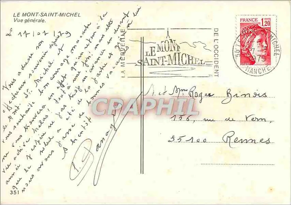 Mont-Saint-Michel — Vista geral do Ocidente — editor La Merveille, n° 351 - Verso