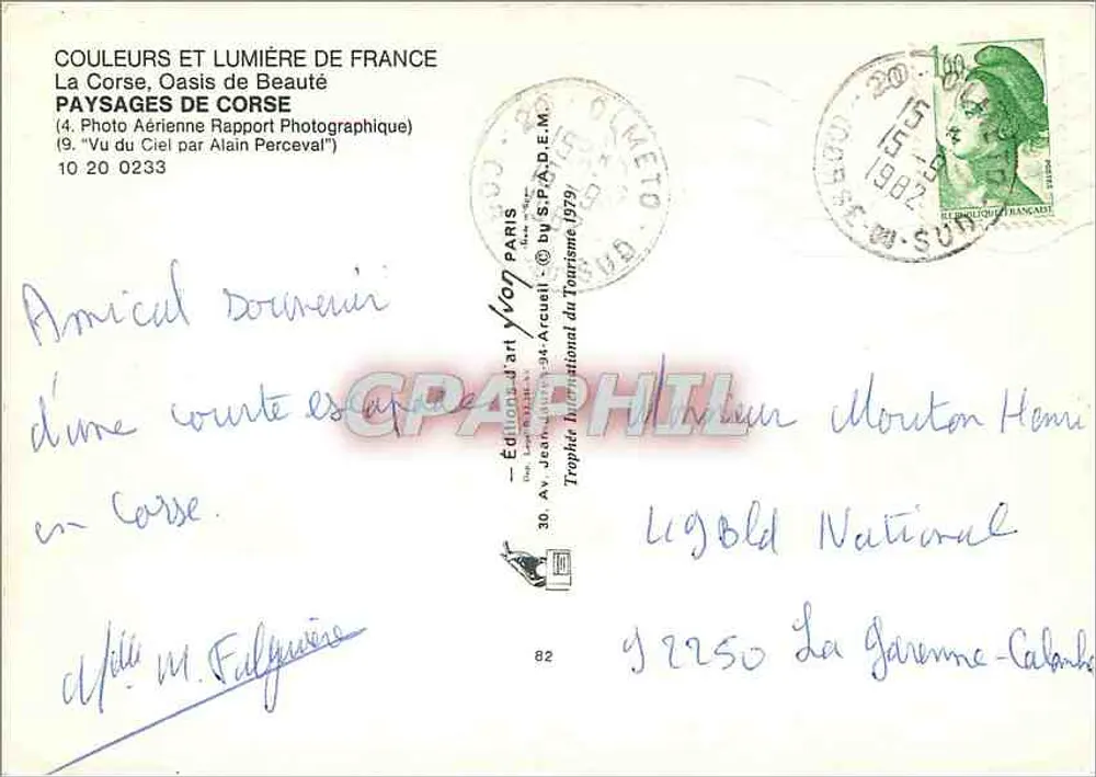 Paysages de Corse — Couleurs et Lumière de France — Édité par S.P.A.D.E.M. n°10 20 0233 - Verso