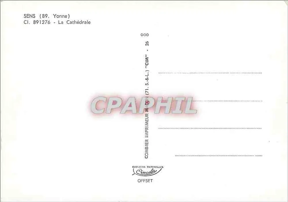 Sens (Yonne) — A Catedral — Impressor Combier - Verso