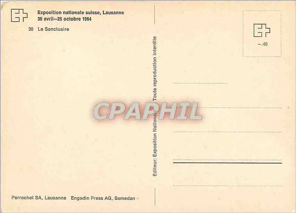 O Santuário — Exposição Nacional Suíça, Lausana — Perrochet SA, Engadin Press AG - Verso