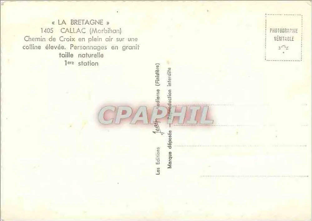 Callac (Morbihan) — Kreuz im Freien auf einem Hügel, Granitfiguren — Éditions Audierne (Finistère) n°1405 - Rückseite