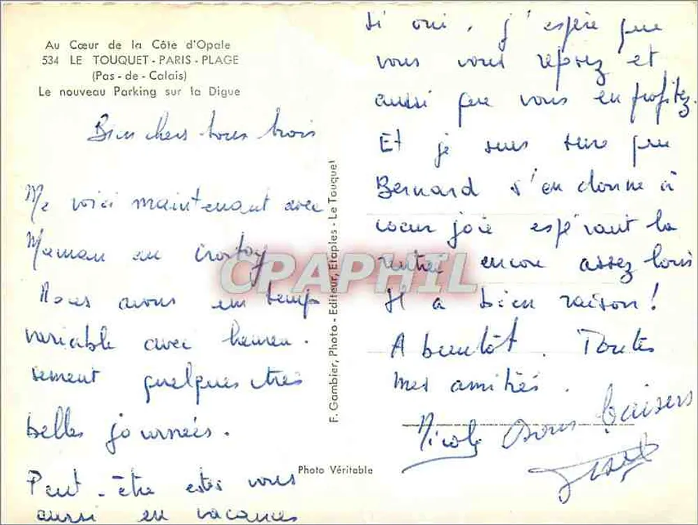 Le Touquet - Paris - Pas-de-Calais — Der neue Parkplatz an der Digue — F. Gambier, Verlag, Le Touquet - Rückseite