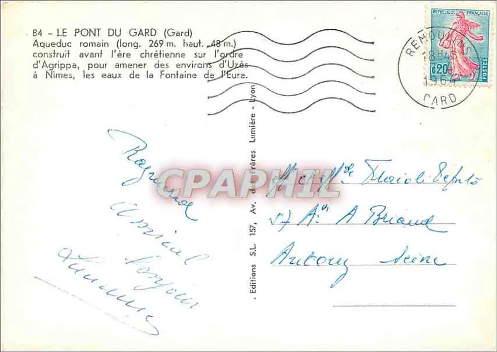 Pont du Gard — Aqueduto Romano — Edições S.L. Lyon - Verso