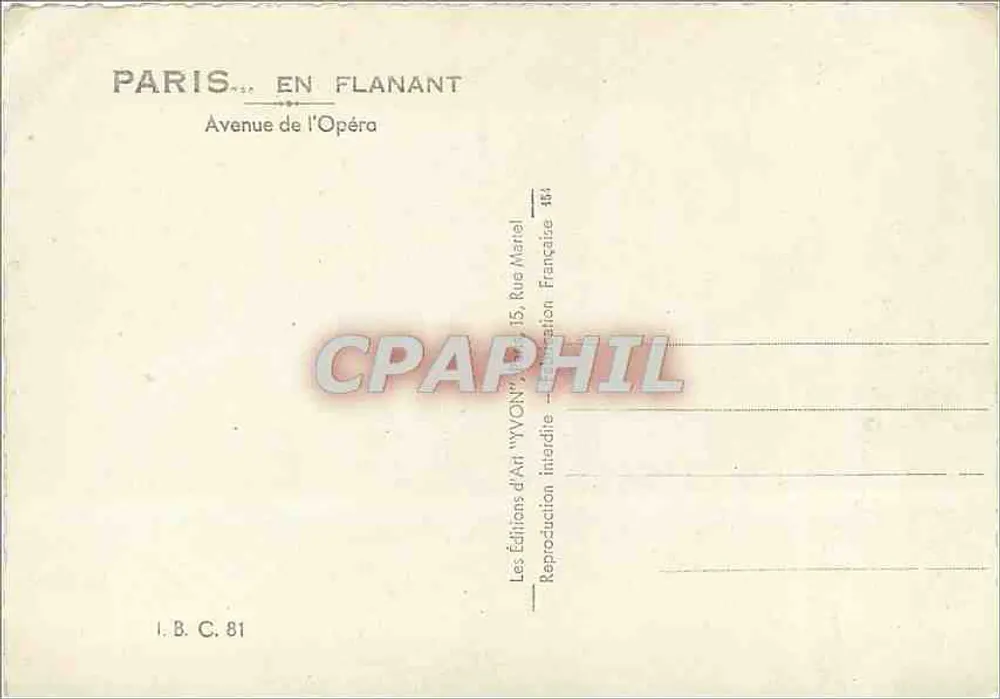 Paris — Avenida da Ópera — Edições de Arte Yvonn - Verso