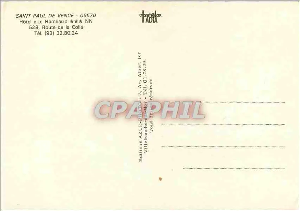 Saint-Paul-de-Vence — Hotel Le Hameau — Éditions AZUR-GLOR - Rückseite