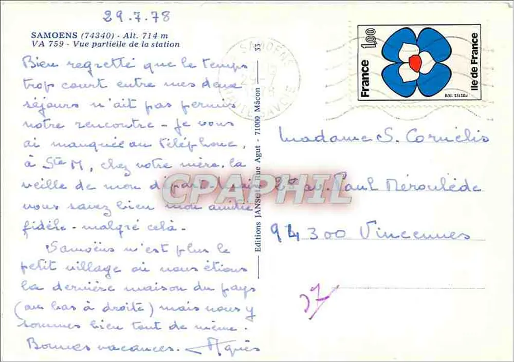 Samoens — Vista parcial da estação — Edições Janssot - Verso