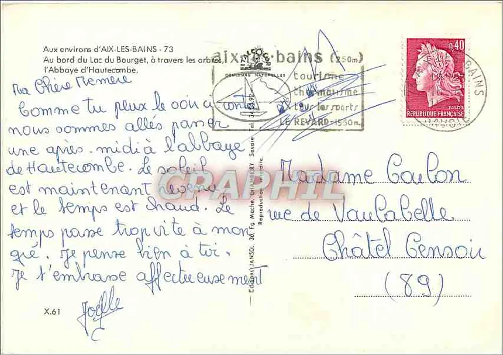 Vista do lago de Bourget — Abadia de Hautecombe — Aix-les-Bains - Verso