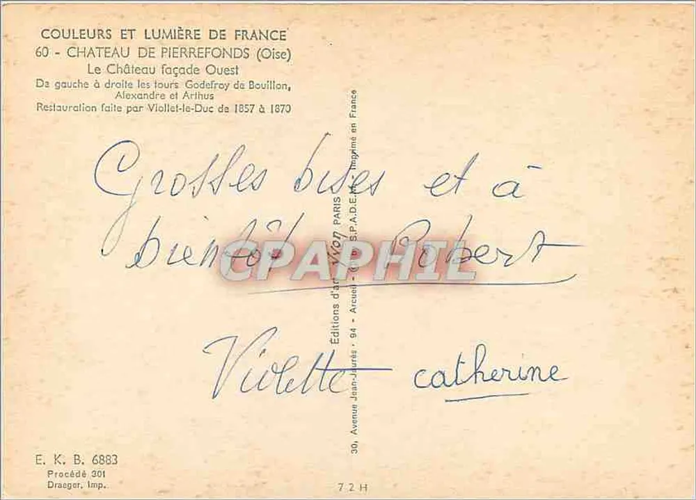 Castelo de Pierrefonds — fachada Oeste — Edições Jean-Jaurès - Verso