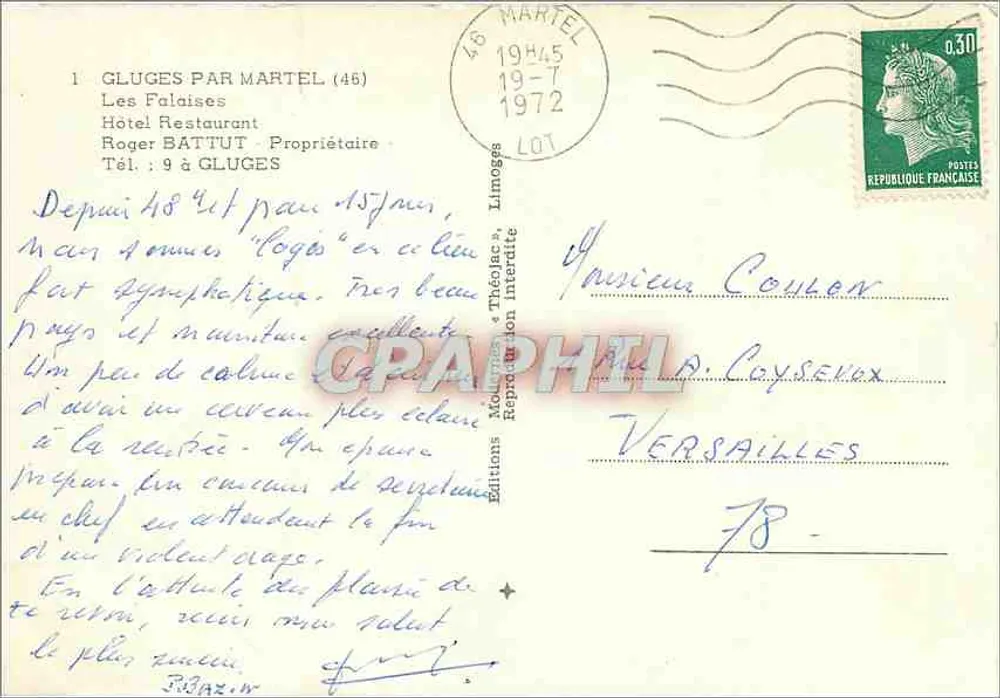 Gluges par Martel — Hotel Restaurante — Edições Théodric - Verso
