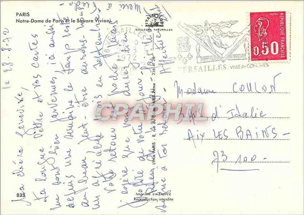 Notre-Dame de Paris — Praça Viviani — Editor Cooleurs Naturelles, n°833 - Verso