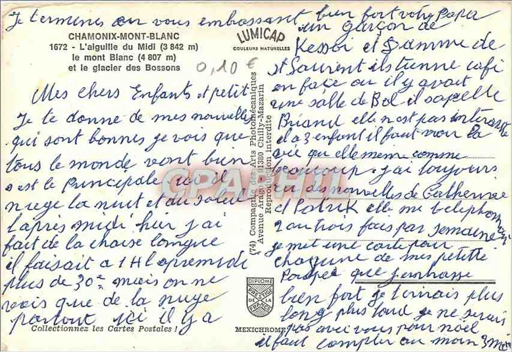 Mont-Blanc — vue du Mont-Blanc, de l'aiguille du Midi et du glacier des Bossons — éditeur IRIS - Verso