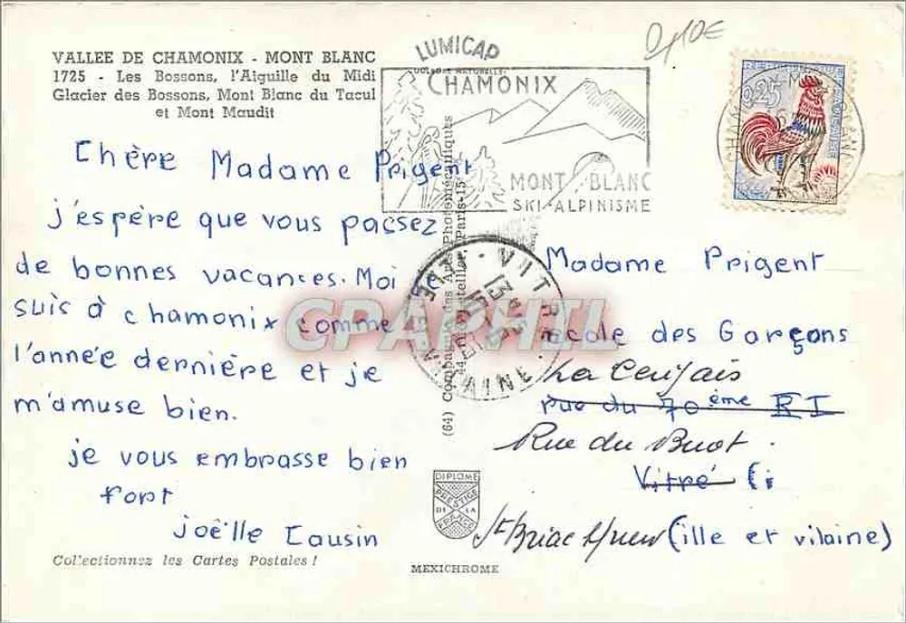 Tal von Chamonix - Mont Blanc — Glacier des Bossons, Aiguille du Midi und Mont Maudit — Verlag Mexichrome, Nr. 1725 - Rückseite