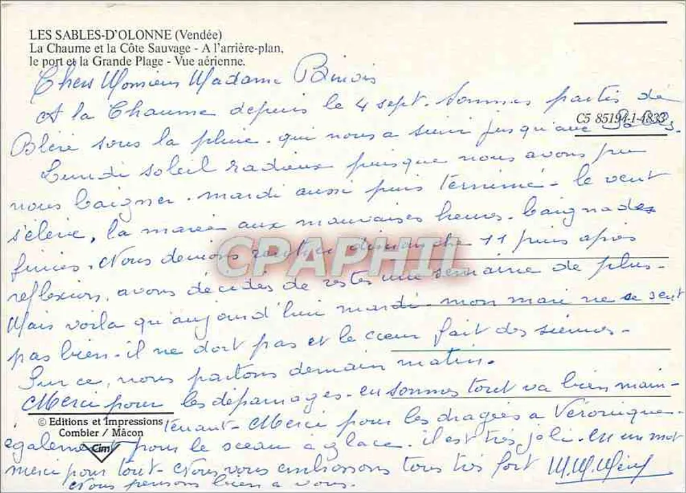 Les Sables-d'Olonne (Vendée) — La Chaume und die Wilde Küste — Luftbild — Éditions Combier / Mâcon - Rückseite
