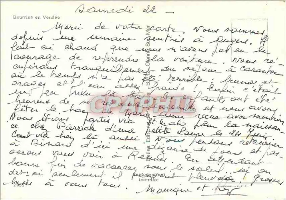 Bourrine na Vendée — Cabana com telhado de colmo — Editora: Belles & Cie, n° 127 - Verso